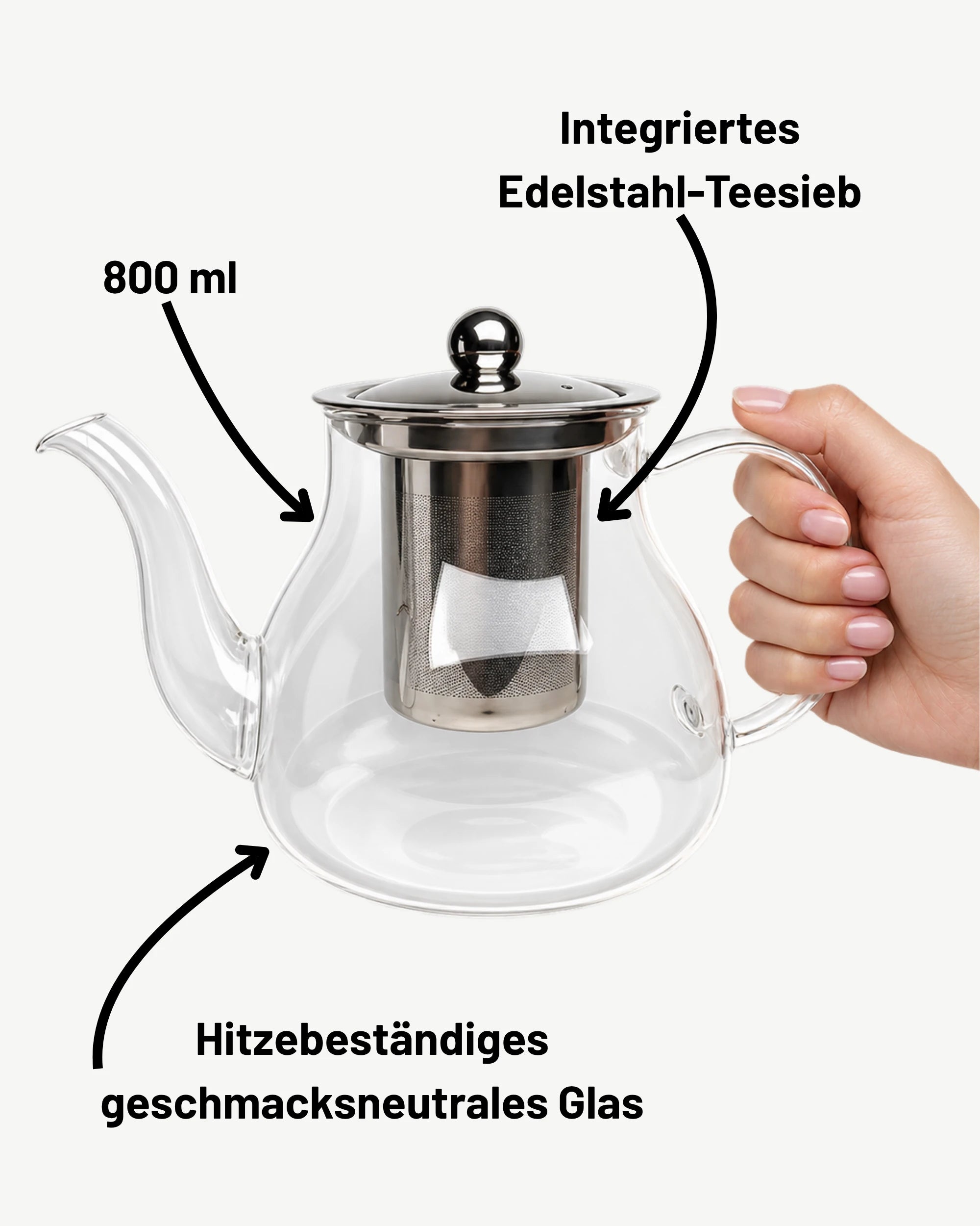 Glaskanne mit Teesieb 800ml Ziehblatt