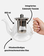 Glas Teekanne mit Sieb Ziehblatt